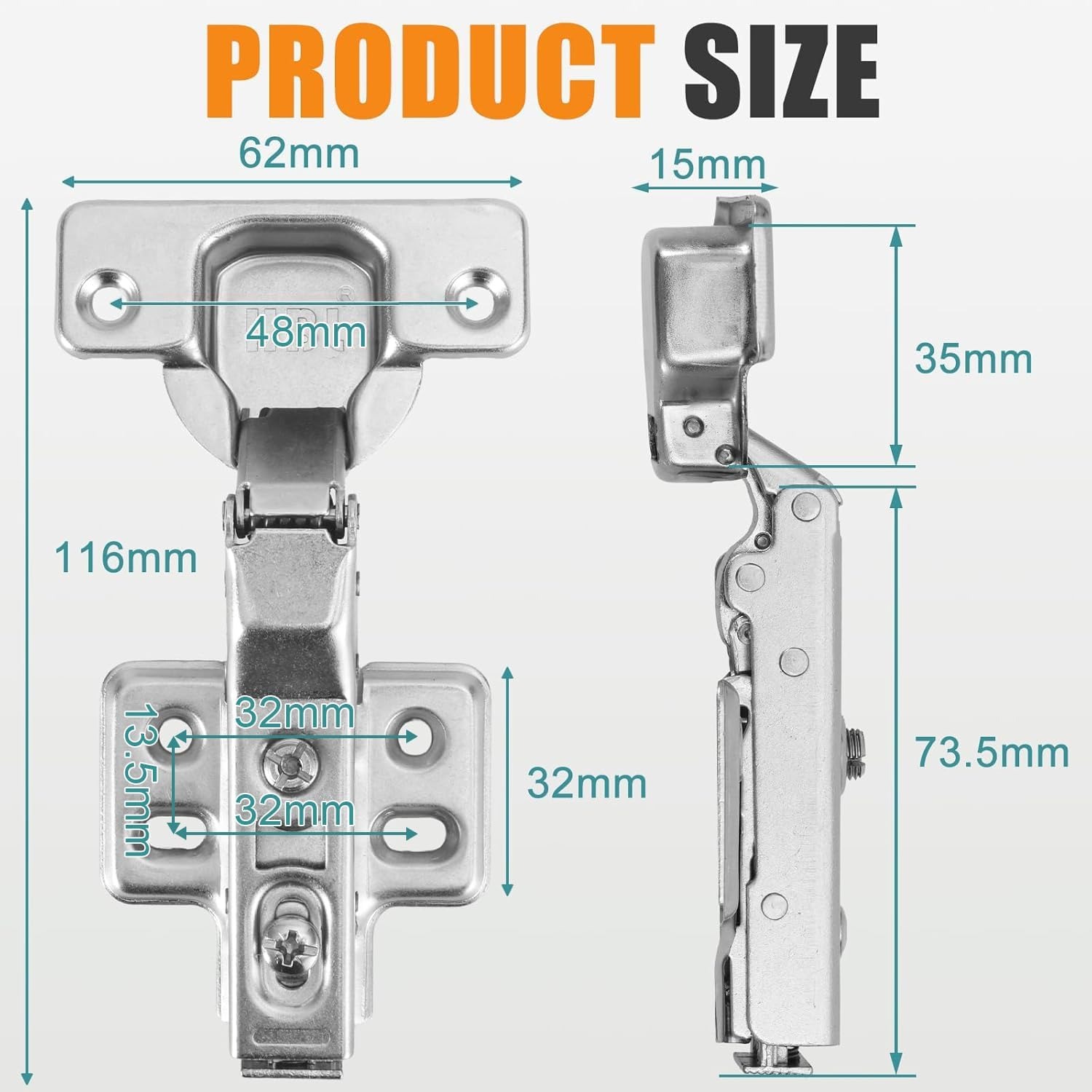 Full Overlay Soft Close Cabinet Hinges, 2 Pack, detail view
