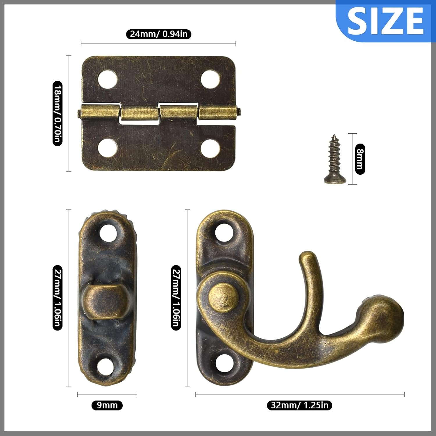 Antique Bronze Box Hinge and Latch Set: image 2